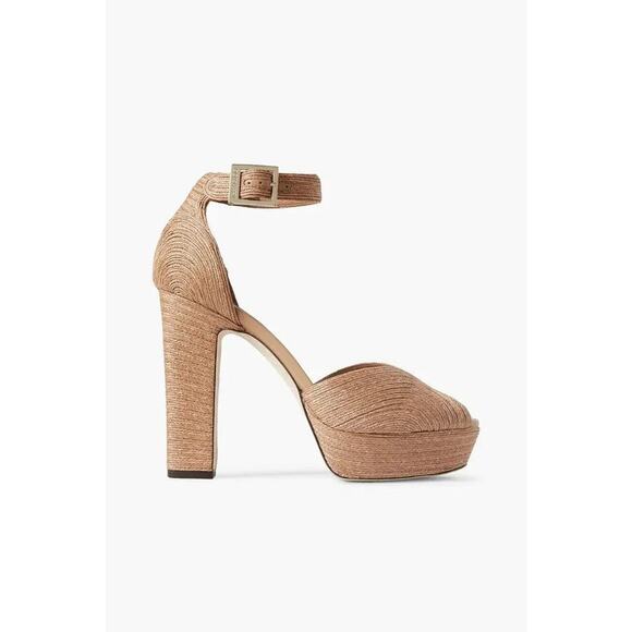 Jimmy Choo Delilah Raffia Platform Sandals - IT 41 Caramel - Picture 1 of 4